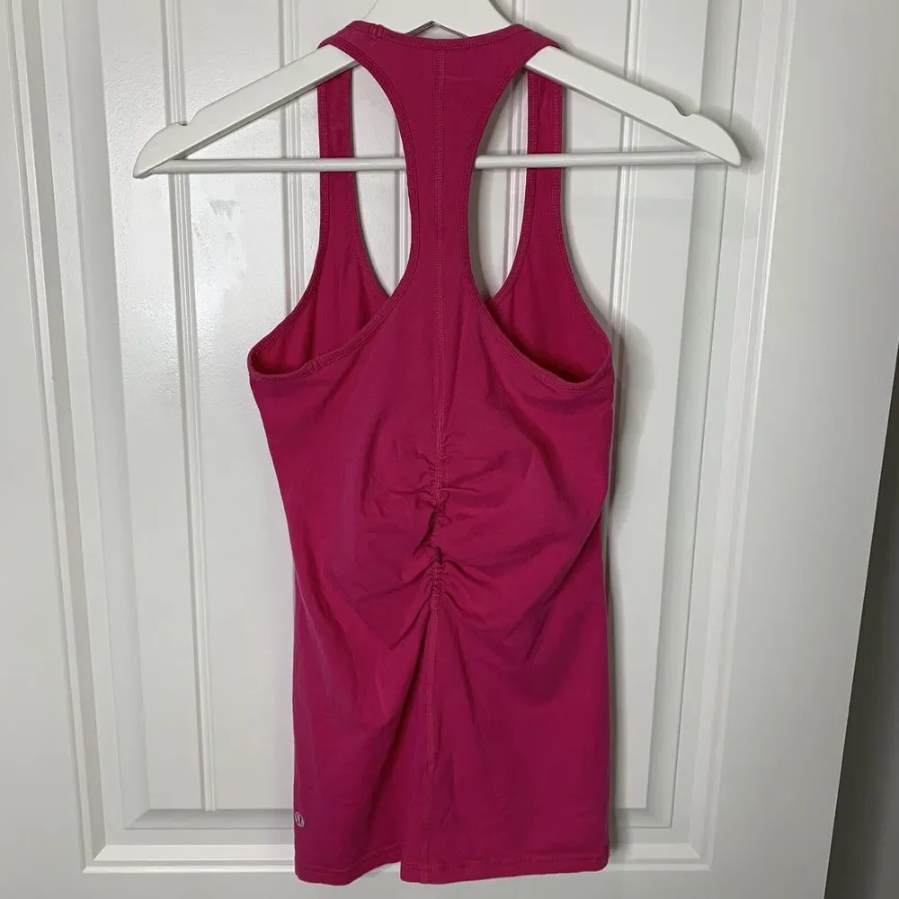 Lululemon Athletica Sz 4 Cool Tank Top Gathered Ruched Racerback Yoga‎ Run Pink
